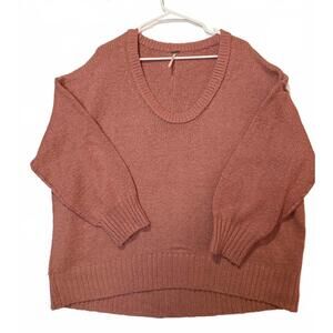 Free People Oversized Knit Sweater Women’s Large Pink Cotton Blend Pullover